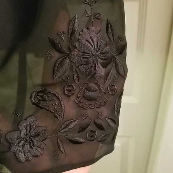 Sheer blouse with flower embroidery on sleeve. - Picture 2 of 4